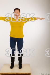 Whole body yellow sweater blue jeans black shoes t pose…